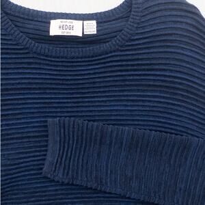 Hedge Men's 100% Cotton Sweater Textured Ombre Navy Blue Crewneck Size XL